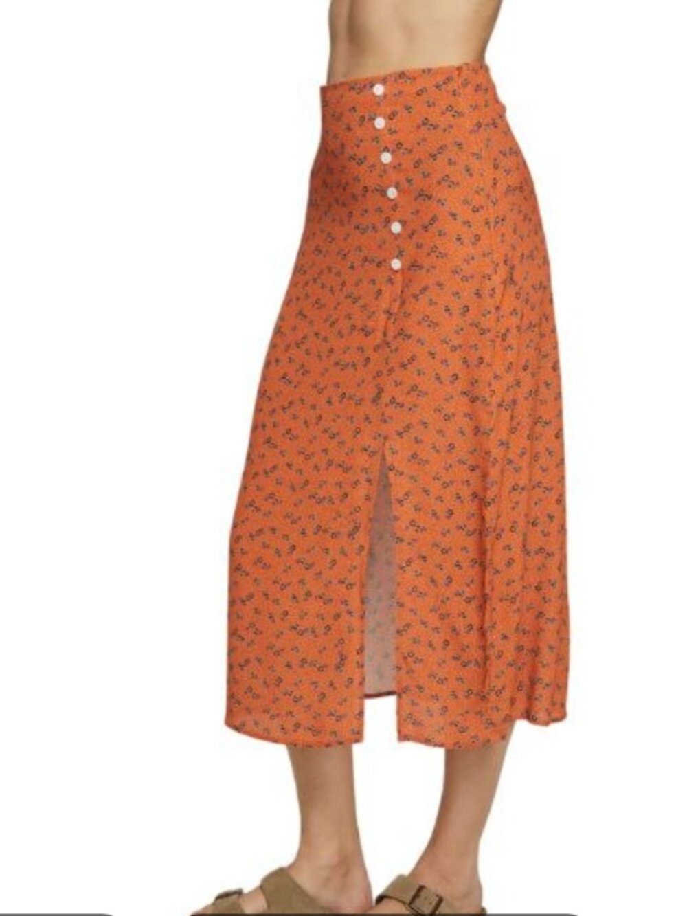 NWT Chaser Tigerlily Orange Floralβ Button-Front Midi Skirt/ XS